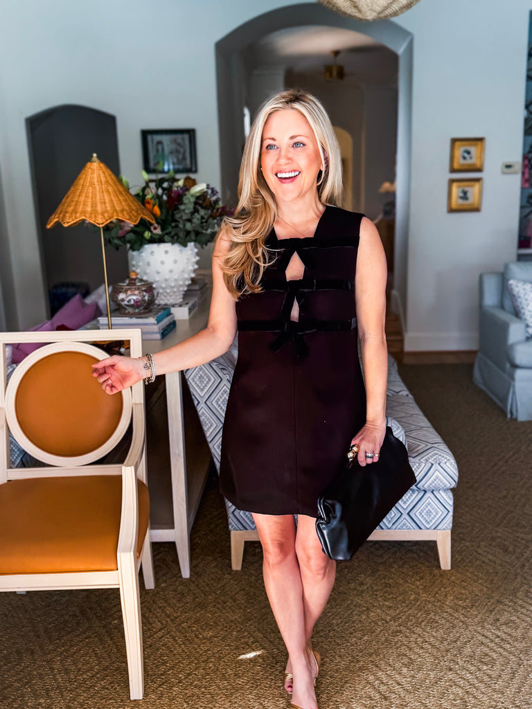 Evening Glow Velvet Bow Mini Dress