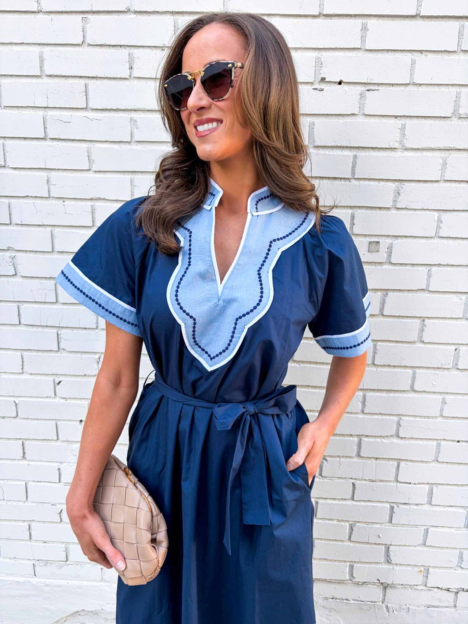 Market Walks Belted Dress-Navy