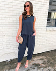 Abroad Adventure Textured Pant Set-Onyx Indigo