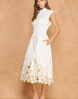 Garden Cutwork Embroidered Midi Dress-Off White