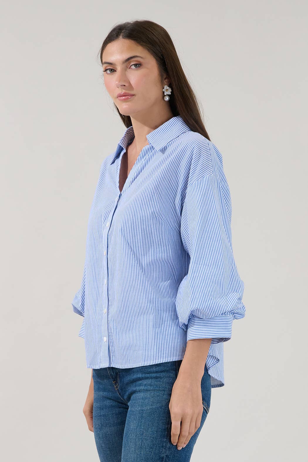 Chalet Button Down Top-Blue/White