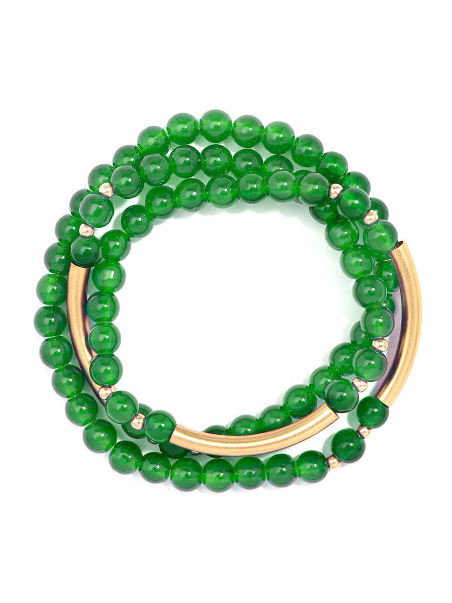 Glossy And Gold Beaded Wrap Bracelet-Emerald
