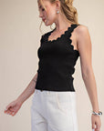 Scallop Wave Knit Top-Black