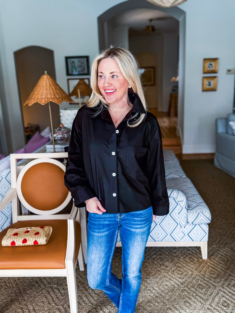 Midtown Chic Button Down Top-Black