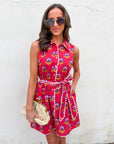 Meet-Cute Belted Floral Dress-Berry