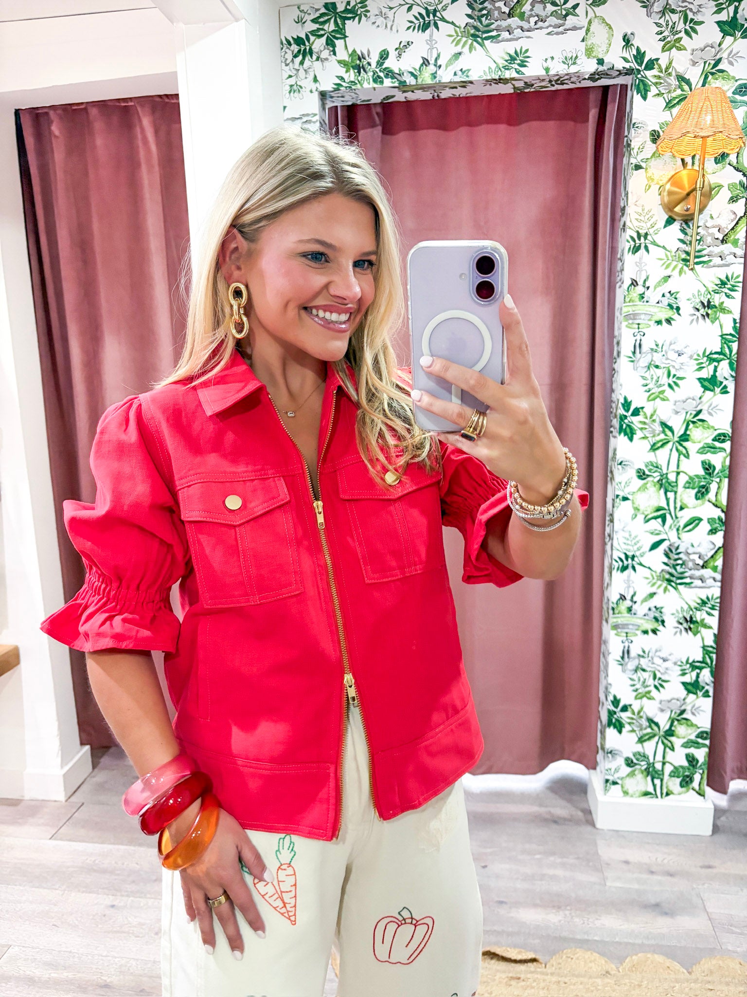 Seaside Zipper Front Jacket-Red