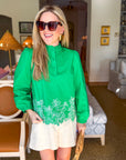 Threaded Bloom Long Sleeve Top-Spring Green