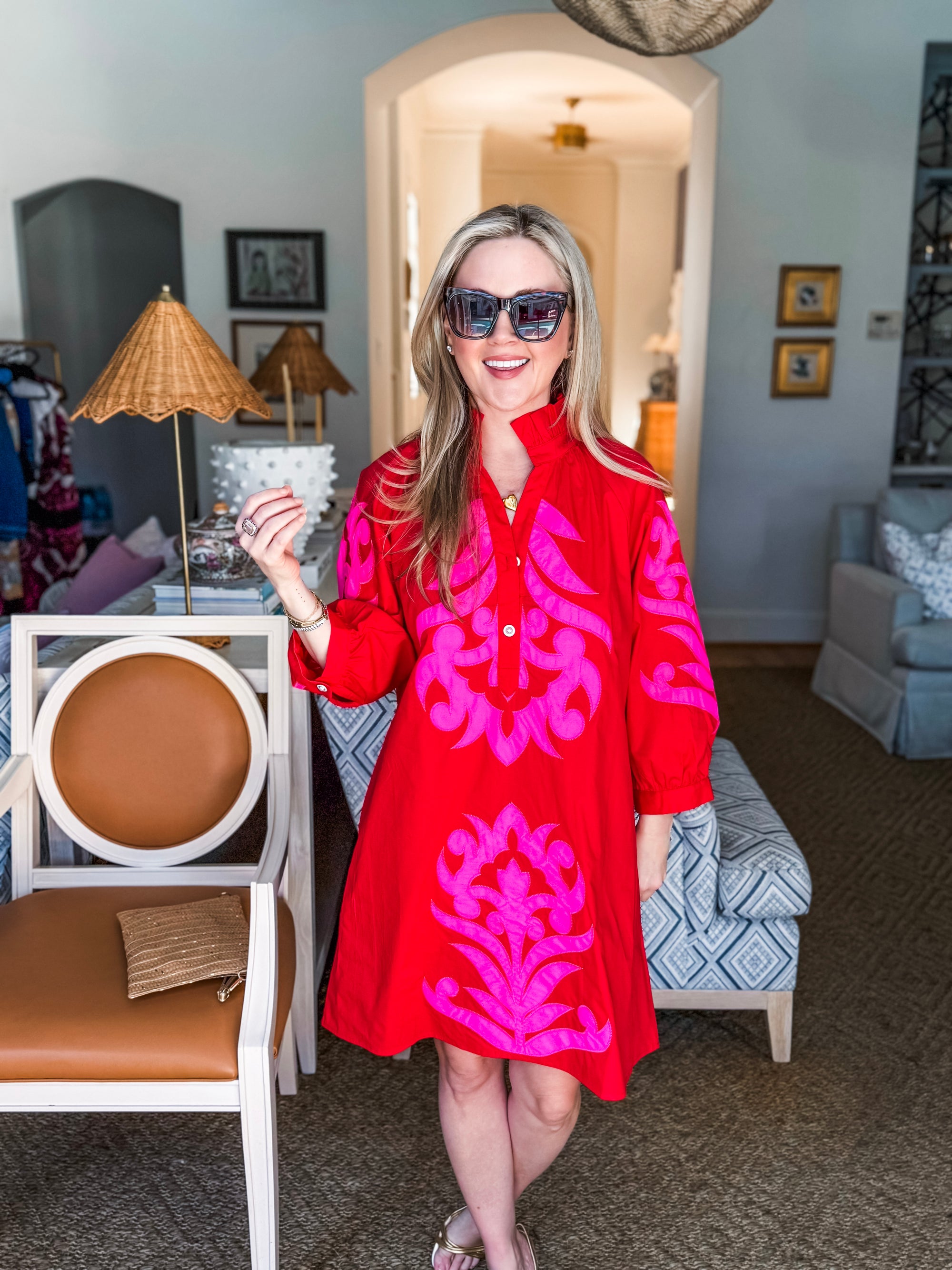 Isla Floral Baroque Dress-Red