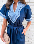Market Walks Belted Dress-Navy