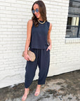 Abroad Adventure Textured Pant Set-Onyx Indigo
