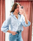 Chalet Button Down Top-Blue/White