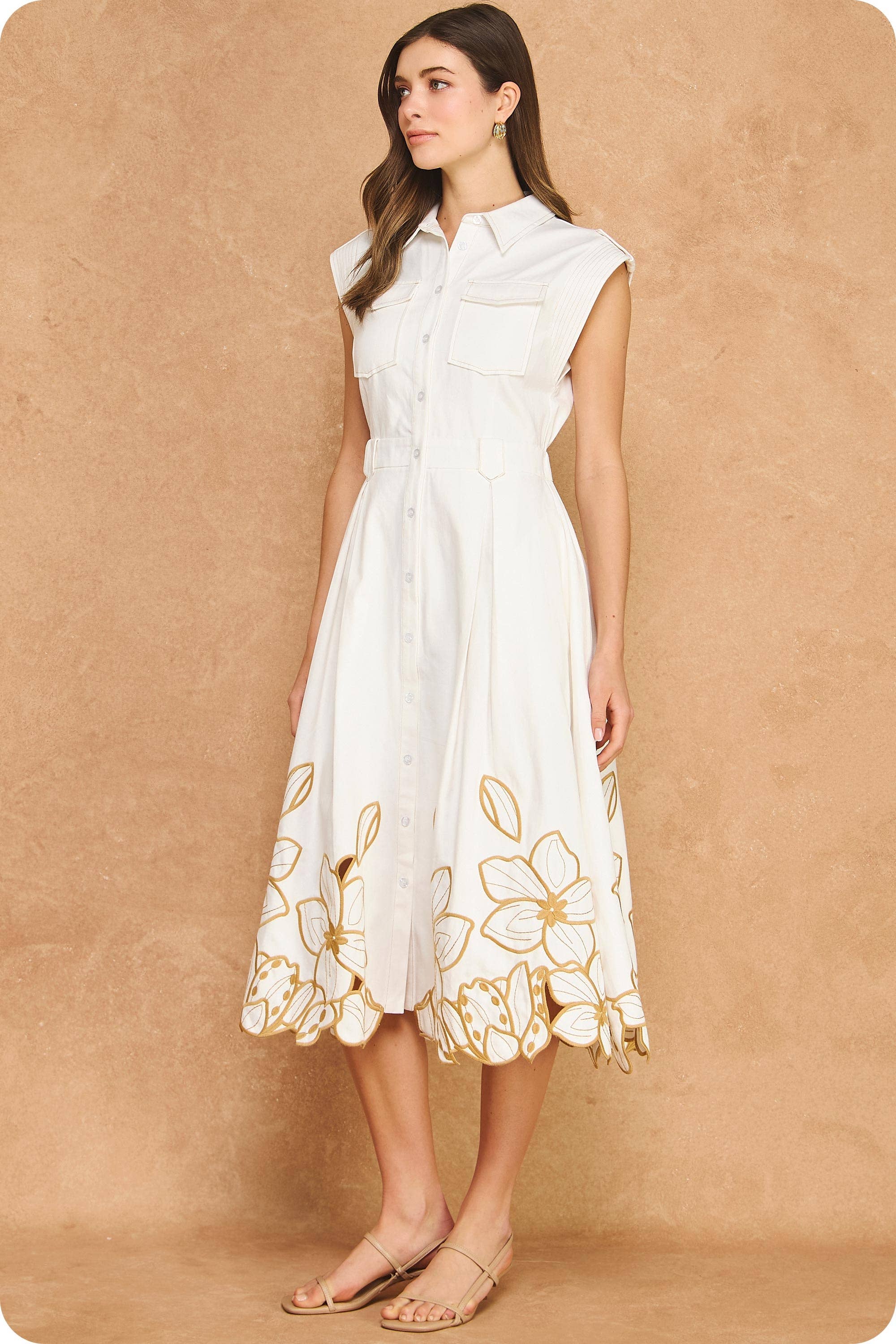 Garden Cutwork Embroidered Midi Dress-Off White