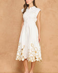 Garden Cutwork Embroidered Midi Dress-Off White