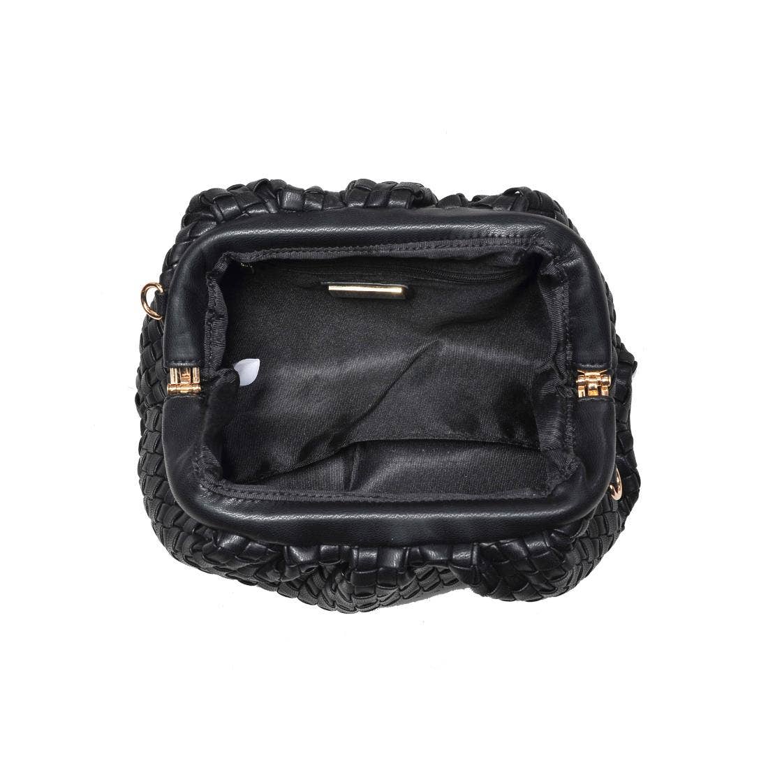 Tate Woven Frame Clutch-Black