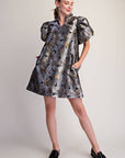 Luminous Bloom Mini Dress-Gray