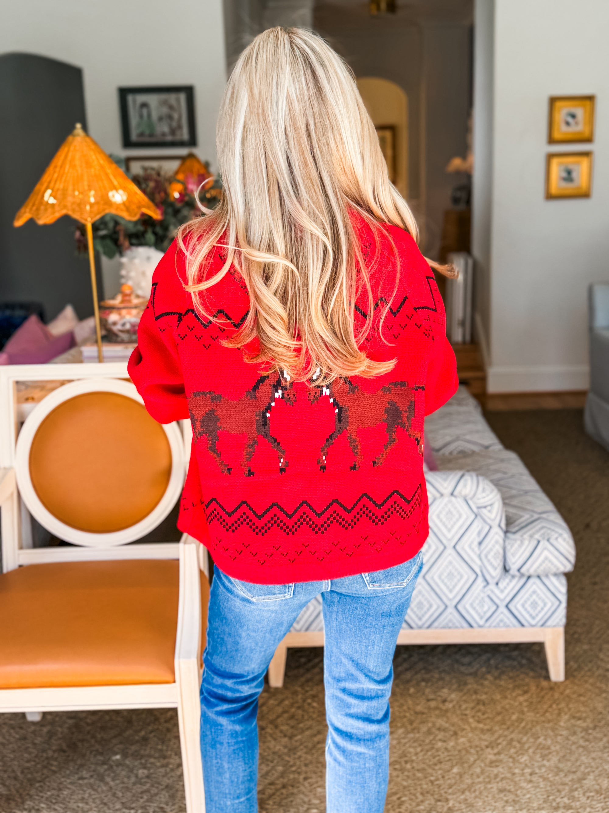Horse Knit Sweater-Red