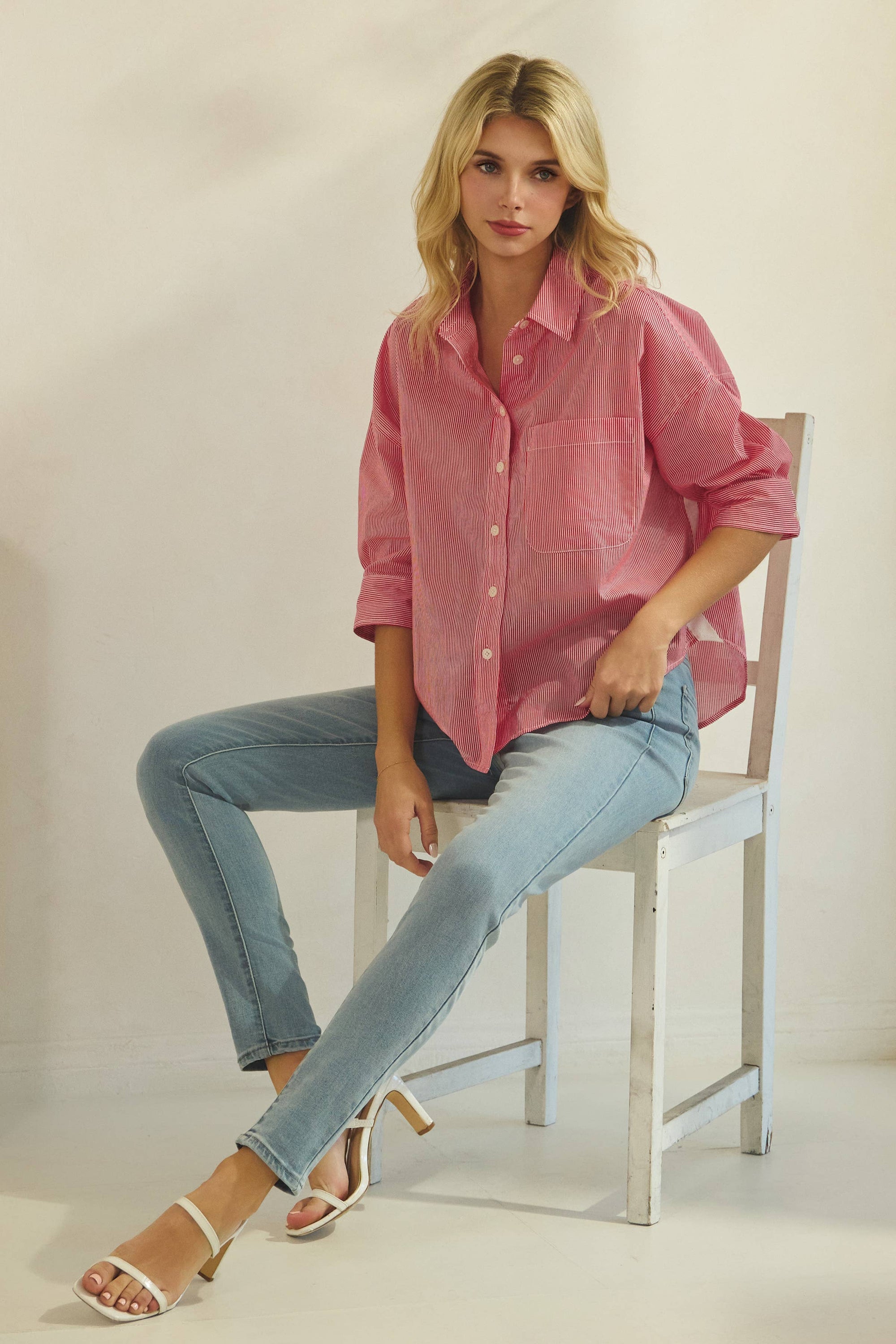 The Bellemar Striped Top- Red