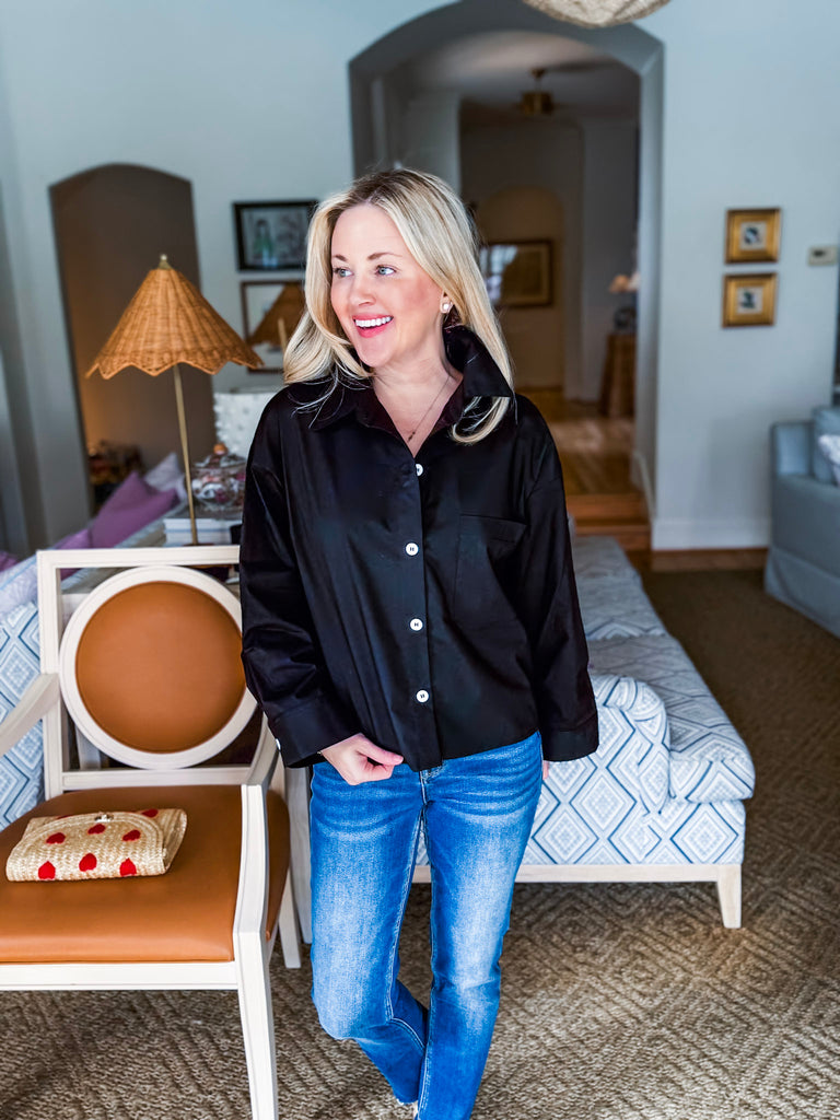 Midtown Chic Button Down Top-Black