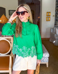 Threaded Bloom Long Sleeve Top-Spring Green