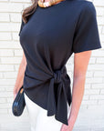Easy On Me Knot Top-Black