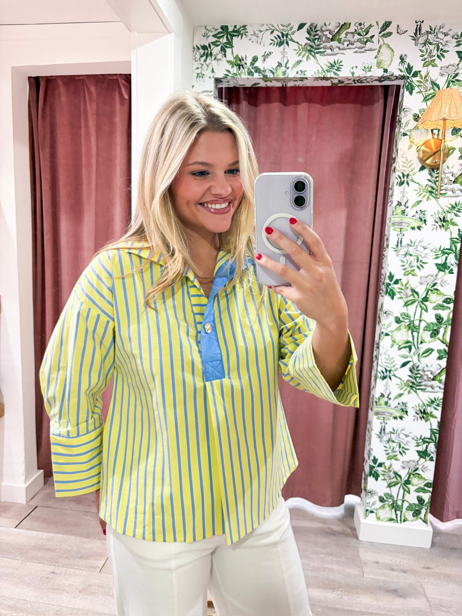 Isabella Stripe Collared Top-Yellow