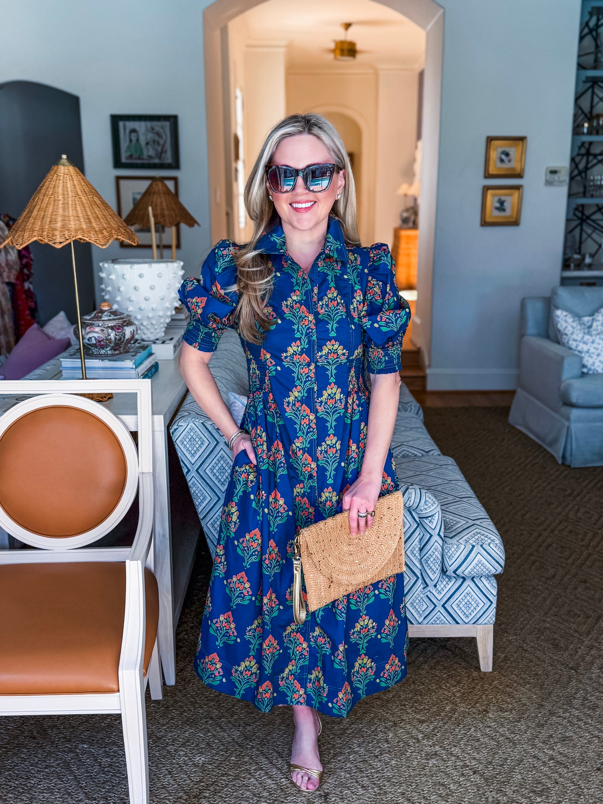 Wildflower Grace Midi Shirt Dress-Navy