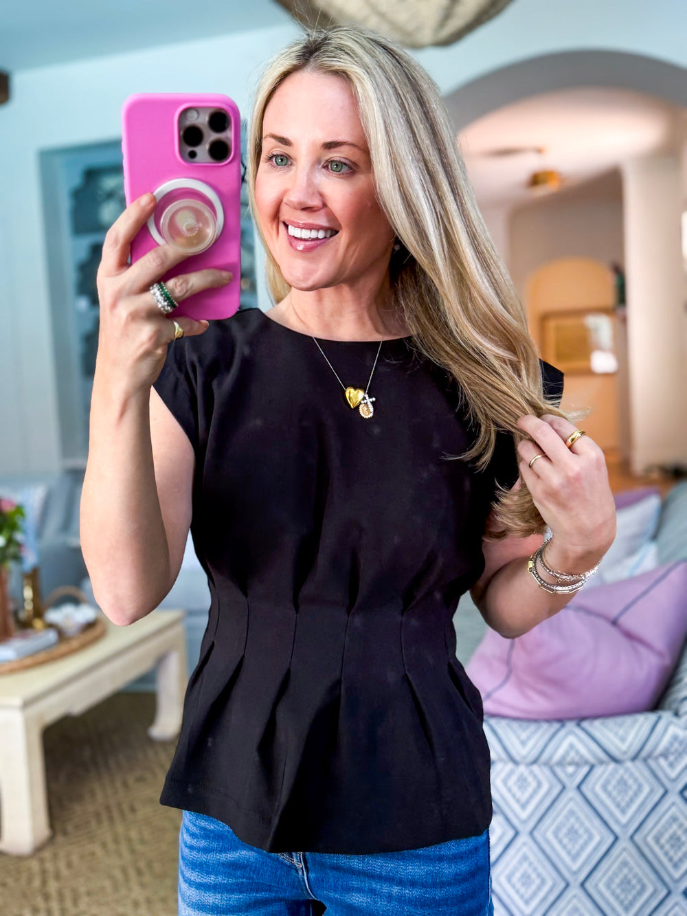 Skyline Chic Pleated Top-Black