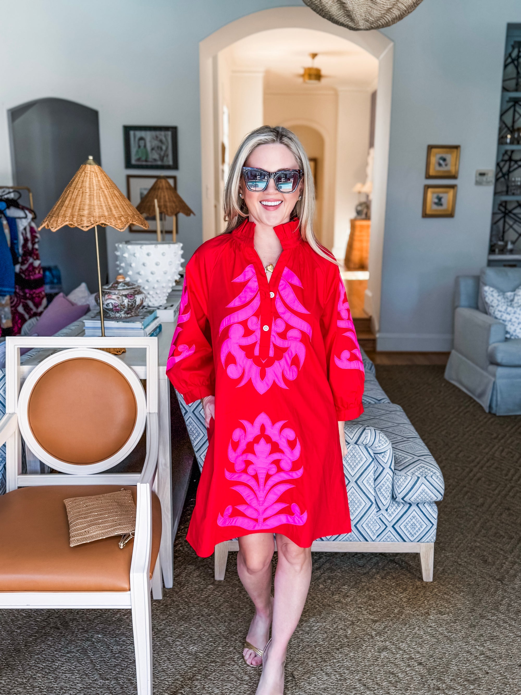 Isla Floral Baroque Dress-Red