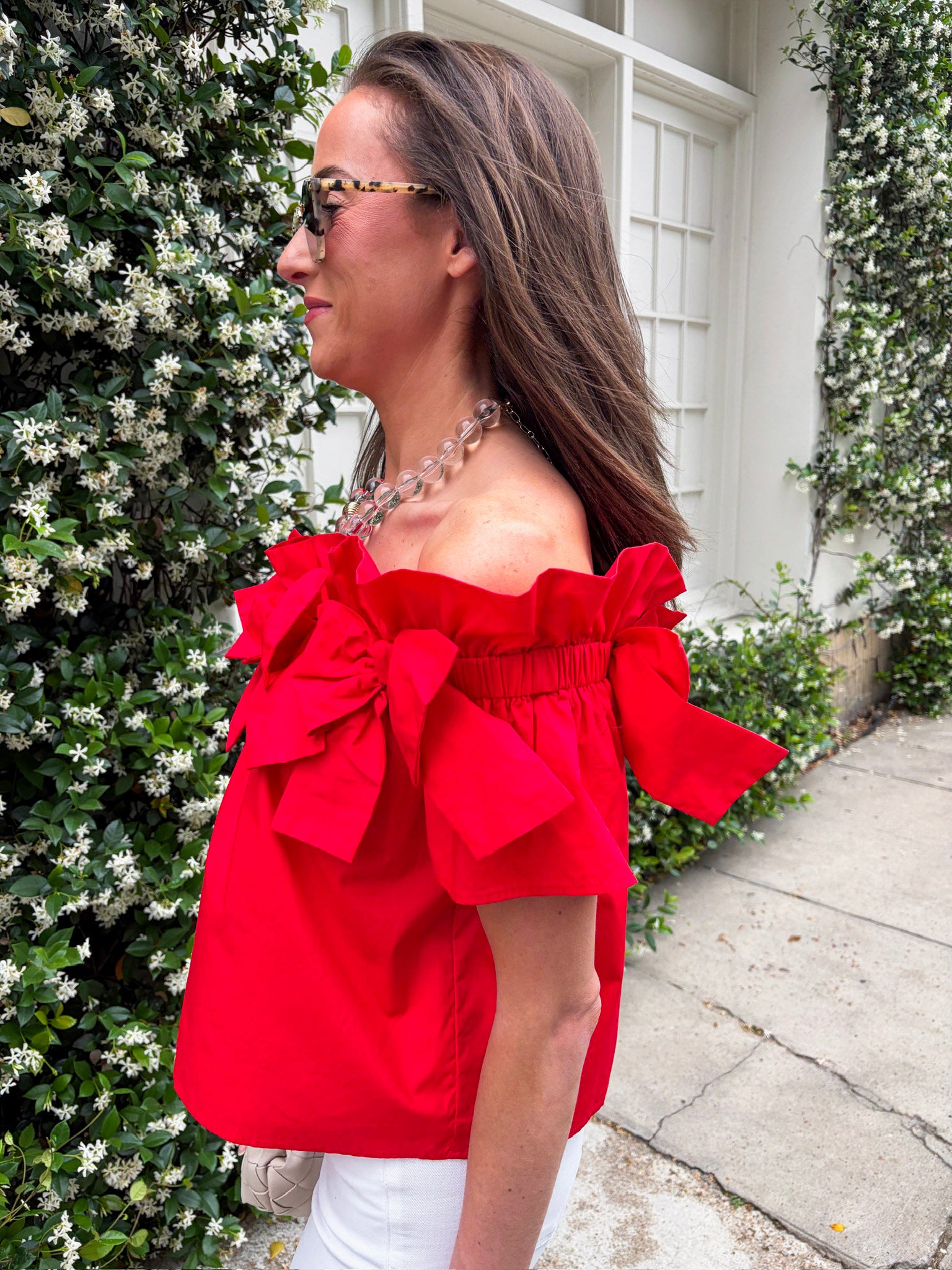 Great Night Off Shoulder Top-Red