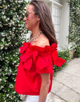 Great Night Off Shoulder Top-Red