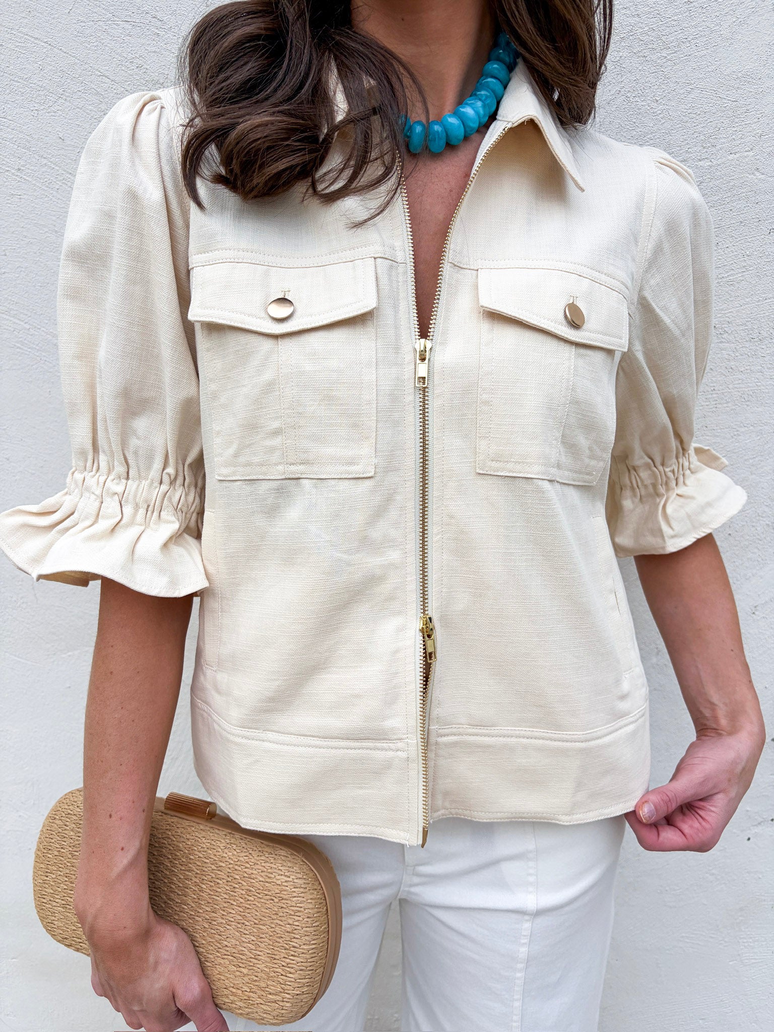 Seaside Zipper Front Jacket-Cream