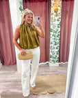 Estelle Pleated Balloon Top-Mustard