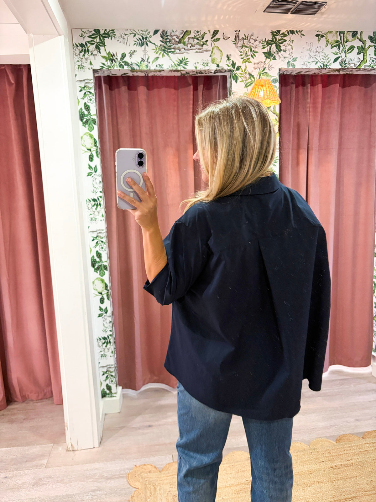 Kaia Oversized Button Down Top-Navy