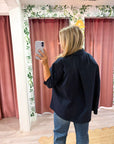 Kaia Oversized Button Down Top-Navy