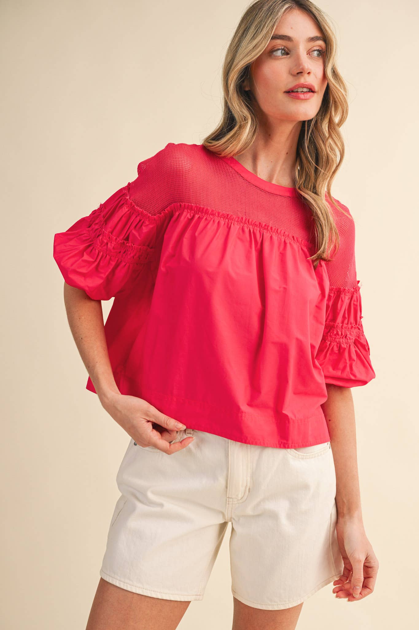 Sheer Romance Bubble Top-Raspberry Pink