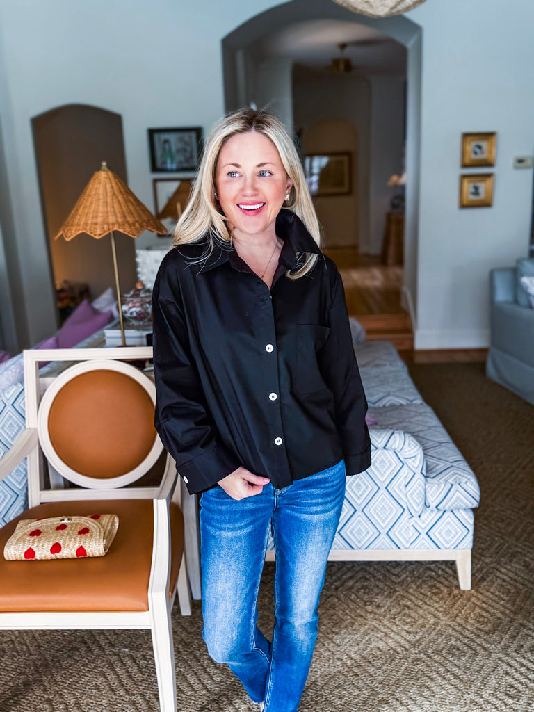 Midtown Chic Button Down Top-Black