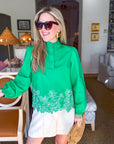 Threaded Bloom Long Sleeve Top-Spring Green