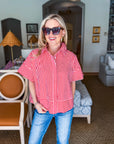 Portside Button Down Top-Red