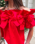 Great Night Off Shoulder Top-Red