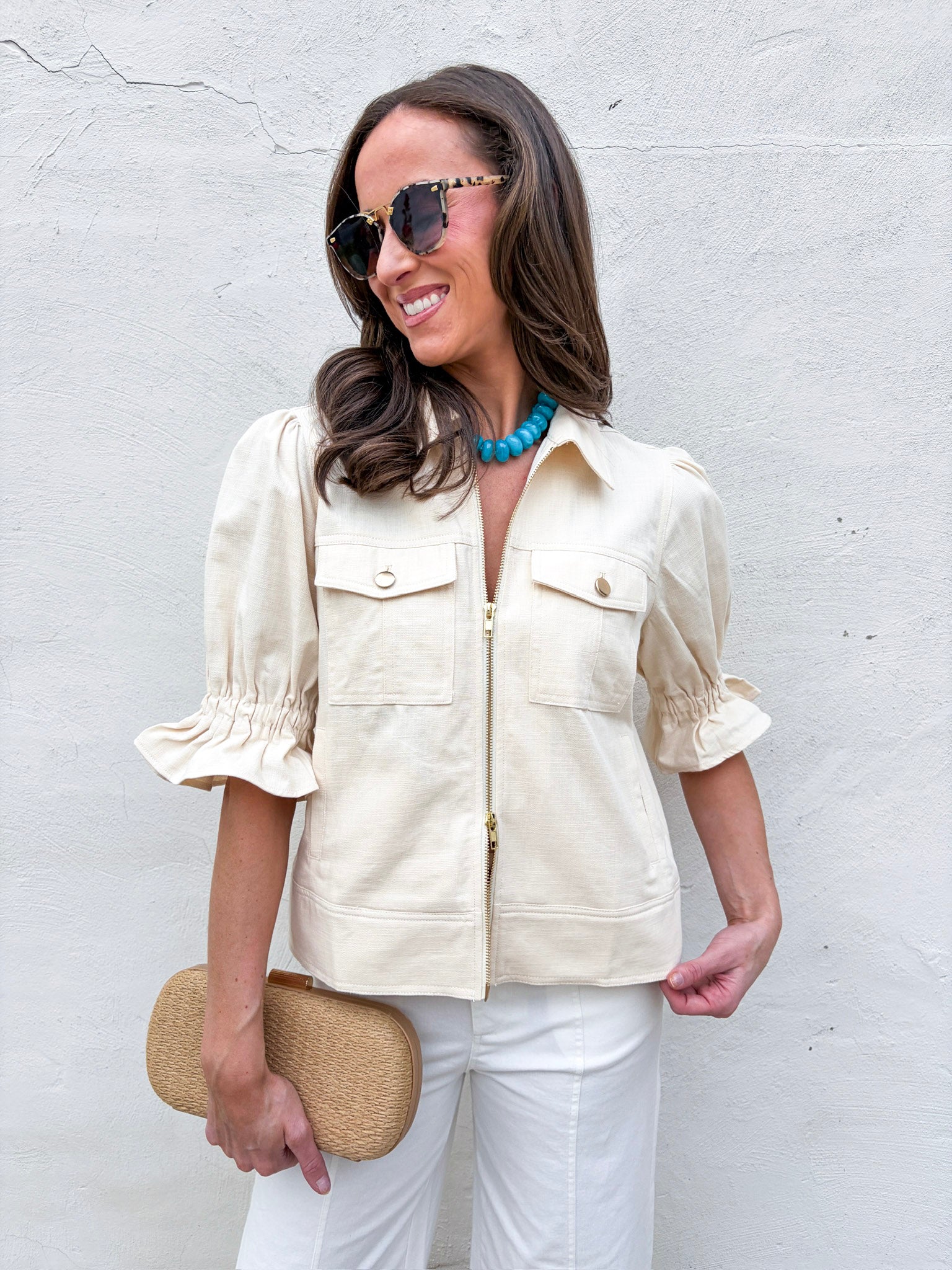 Seaside Zipper Front Jacket-Cream