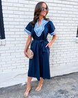 Market Walks Belted Dress-Navy