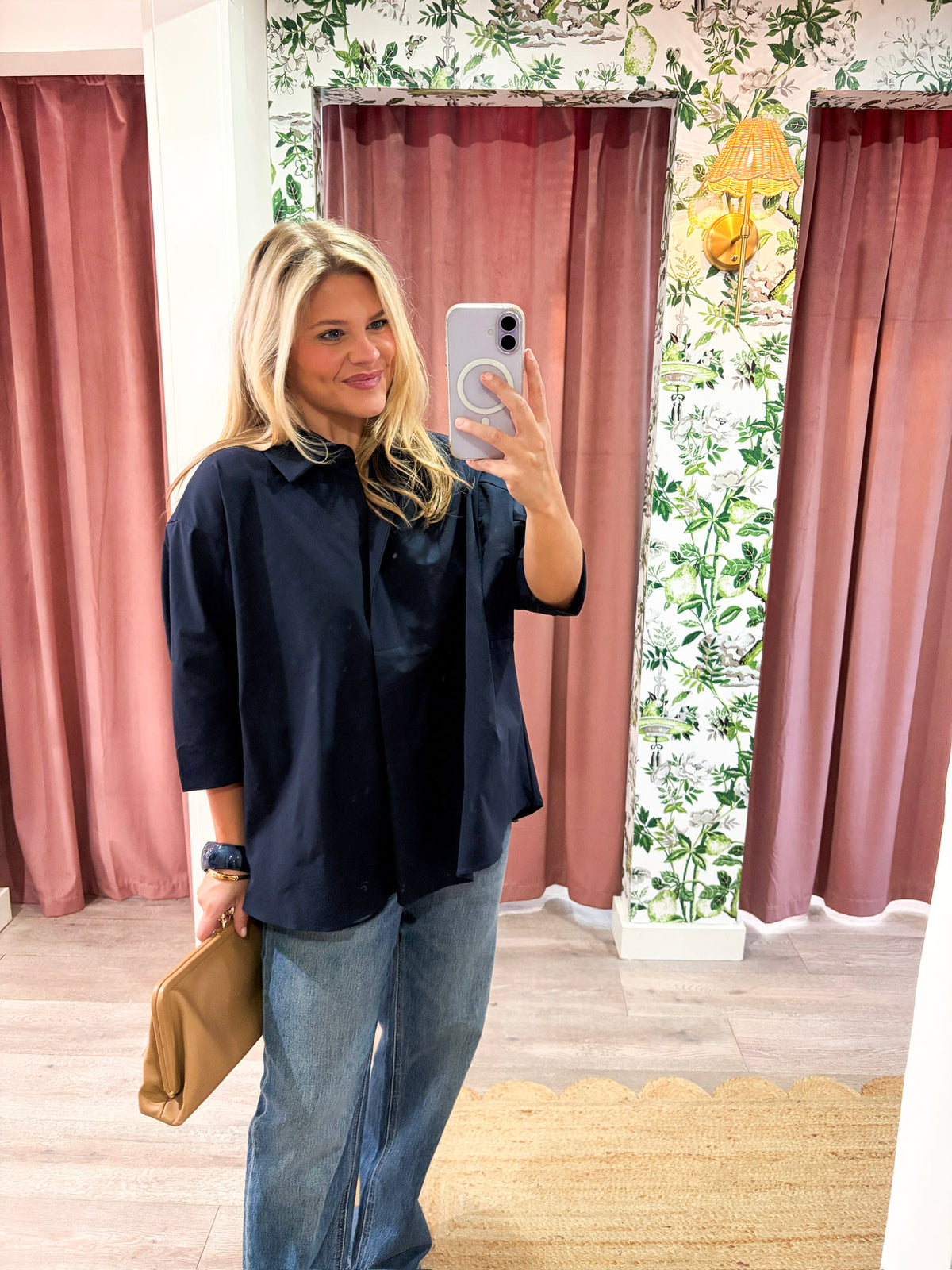 Kaia Oversized Button Down Top-Navy