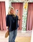 Kaia Oversized Button Down Top-Navy