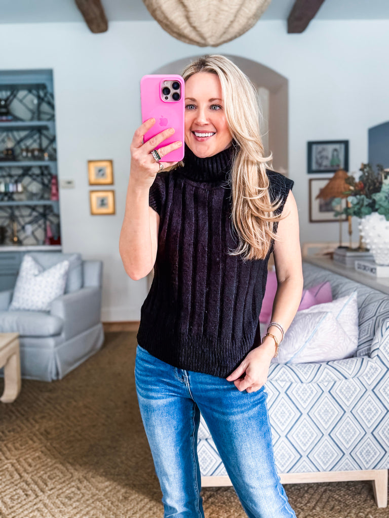 Fashion District Ribbed Sweater-Black