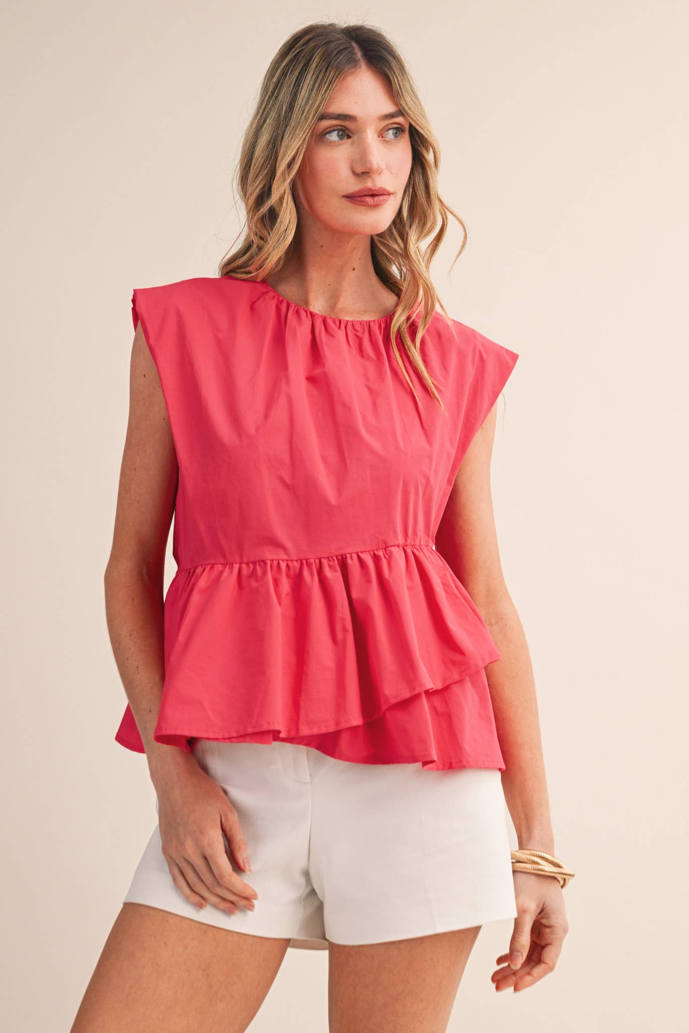 Sunday Melody Peplum Top-Teaberry