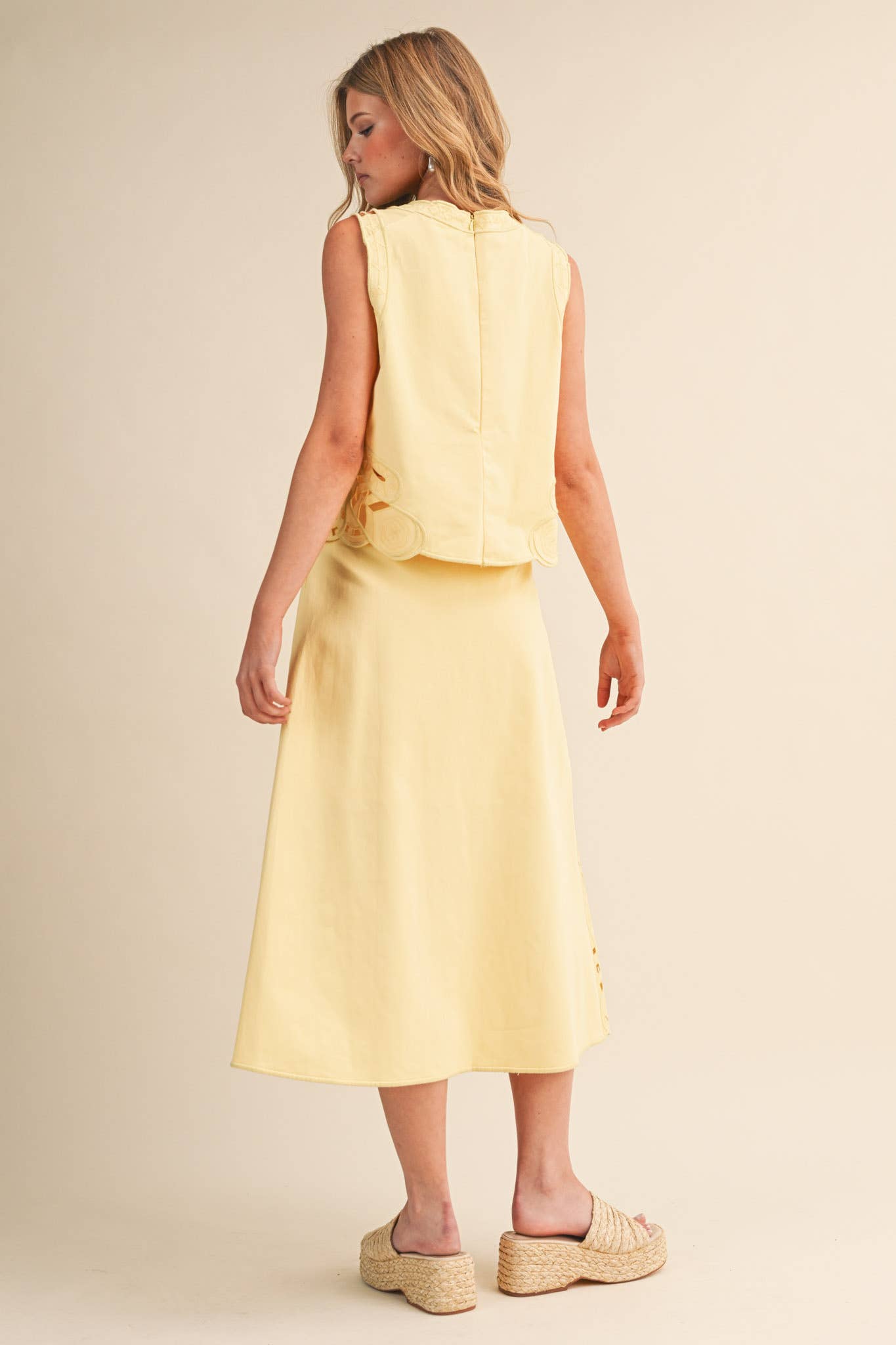 Right Feels Embroidered Skirt Set- Lemon Yellow