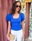 Perfect Fit Puff Sleeve Top-Cobalt