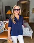 Office Chic Polo Top-Navy