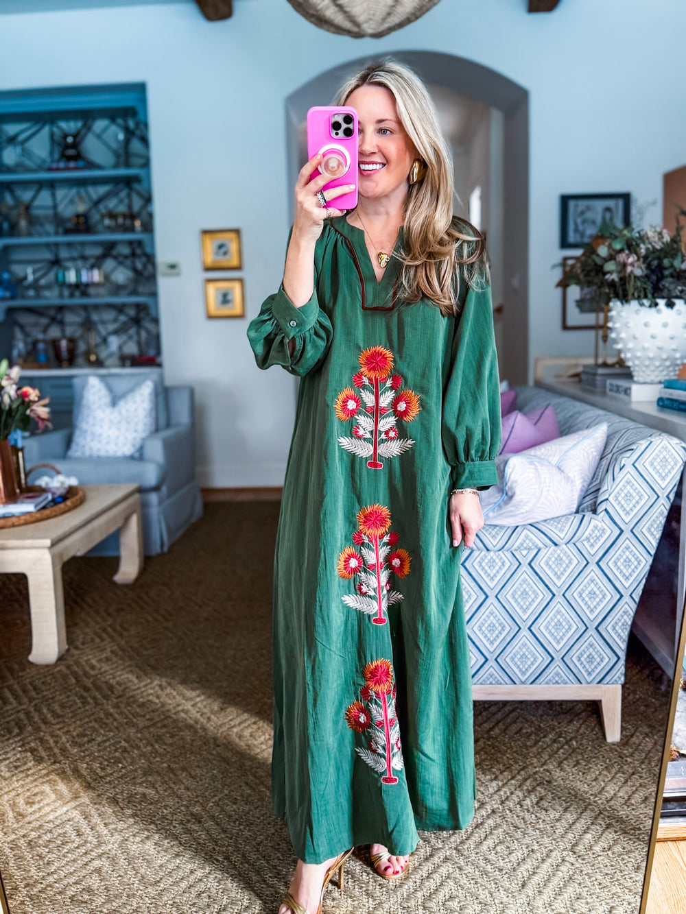 Sunflower Fields Embroidered Maxi Dress-Olive