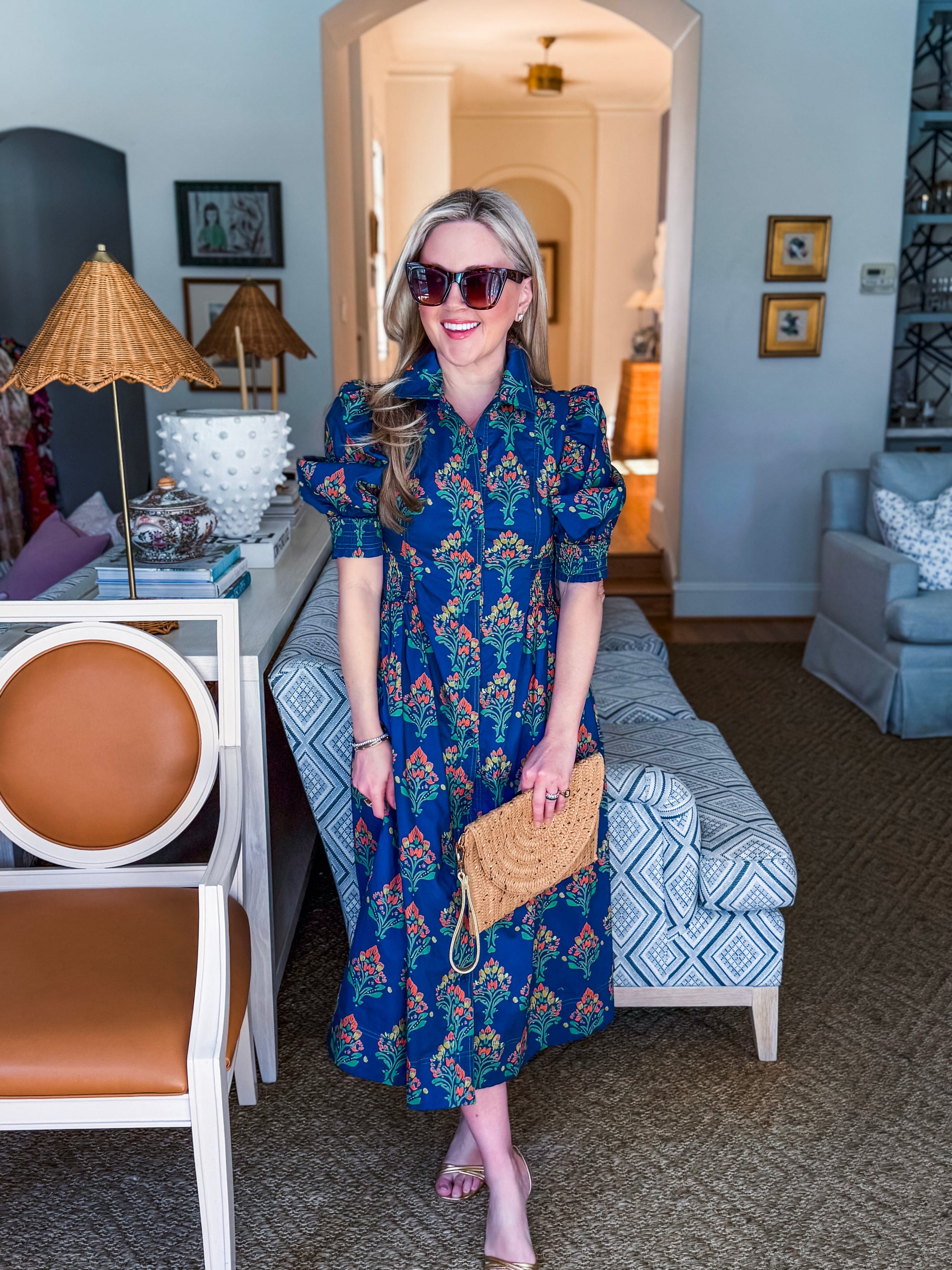 Wildflower Grace Midi Shirt Dress-Navy